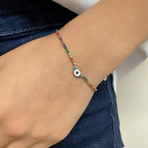 New Hot SaleTennis Bracelet 925 Silver Original Turkish Evil Eye Charm Bracelet Lucky Eye For Women Boho Femme Jewelry עין הרע