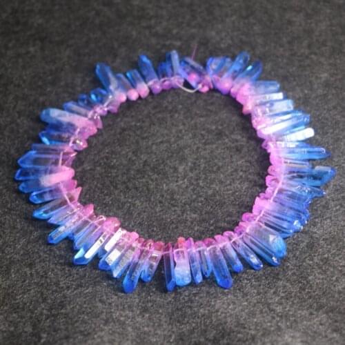 Blue Pink Crystal Necklace Pendant Natural Gem Stone Quartz Bullet Hexagonal Point Pendulum Column Reiki Healing Chakra Jewelry