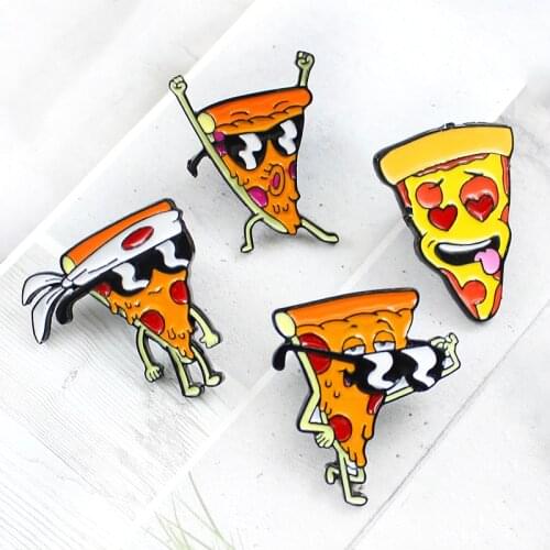 Cool Pizza Pose Boy Brooch Fun Sunglasses Pizza Ninja Fight Playful Fruit pizza Enamel Pin Denim Backpack Badge Children Gifts