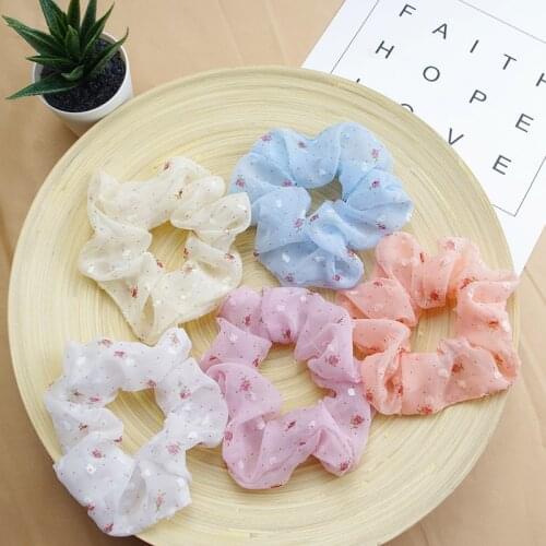 2020 Brand Korean Style Women Cute Hair Scrunchies Set Rose Flowers Bright Color Hair Rope Chiffon Soft Hair Ties Pack 5pcs/set