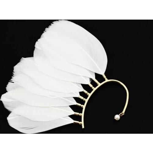 1 PC Boho White Black Feather Cuff Clip on Earrings Without Piercing Women Ear Cuff Fashion Unqiue India Jewelry clipe de orelha