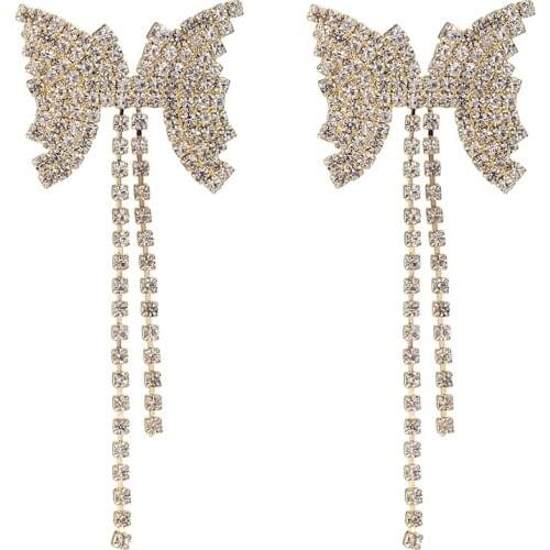 ONYSS 2021 Trend Earrings For Women Fashion 3A Zircon Luxury Butterfly Shape Long Chain Drop Pendants Dangling Earrings