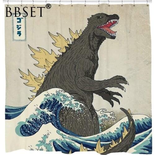 Japanese Wave Shower Curtain Vintage Awesome Big Monster Pattern Waterproof Multi-size Cortina De Bano Bathroom Decor with Hooks