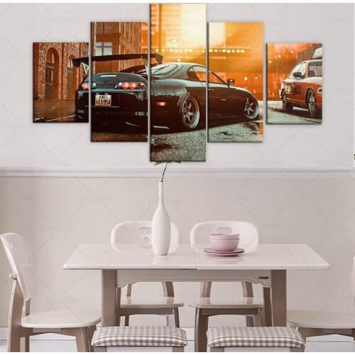 Modern Wall Canvas Painting Pictures 5 Panels Toyota Supra Poster Black Classic Car Print Living Room Home Wall Decoration