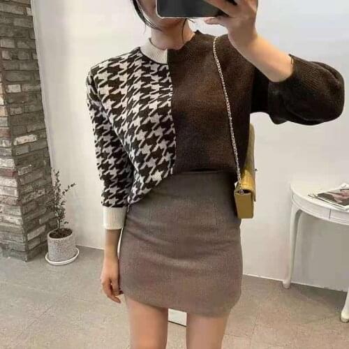 Warm Houndstooth Jumpers Pullovers Outwear Gentle Retro Thicken 2021 Lady Bottom Autumn Tops Stylish Loose Women Sweaters