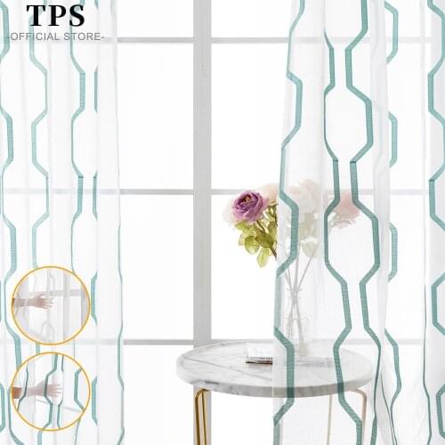 TPS Tulle Geometric Embroidered Sheer Curtains for Living Room Bedroom Window Treatment Curtains for the Room Kitchen Blinds