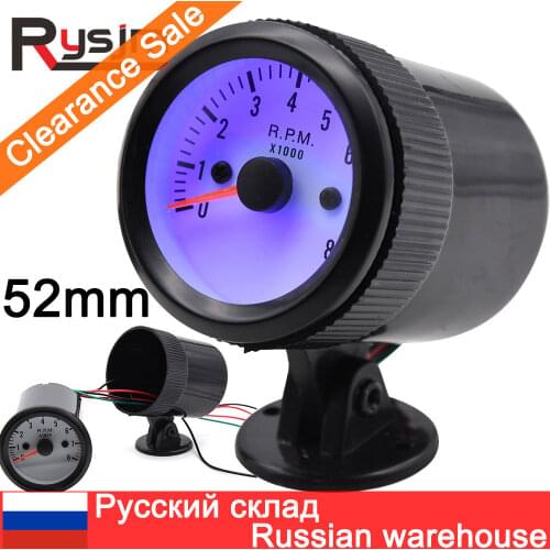 0~8000 RPM 52mm Auto Car Tachometer Tacho Gauge Meter Universal Car Motor Blue Backlight Meter Pointer Rpm Gauge 12V Gasoline