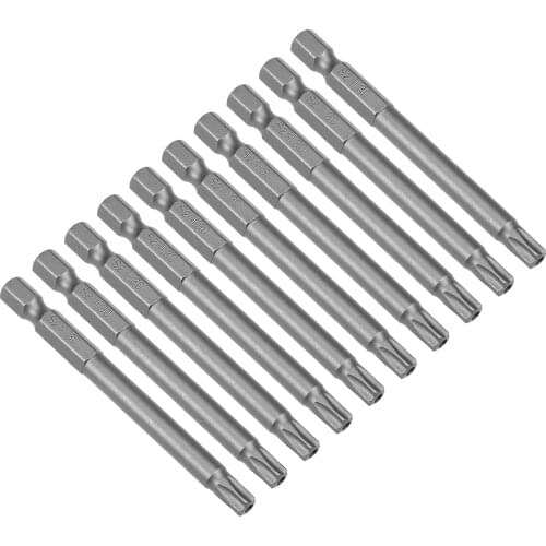 Uxcell 10pcs 75mm 1/4" Hex Shank T30 Magnetic Torx Head Security Screwdriver Bits S2