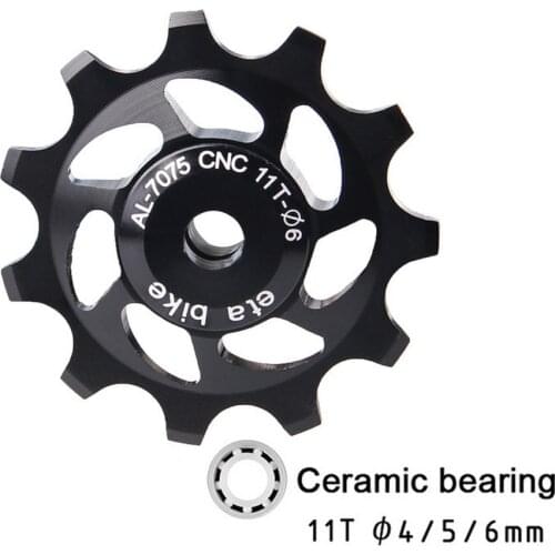 Bicycle Derailleur 2 Pcs Ceramic Bearing Mountain Bike Road Bike Rear Dial Guide Wheel 11T Aluminum Alloy CNC Guide Wheel