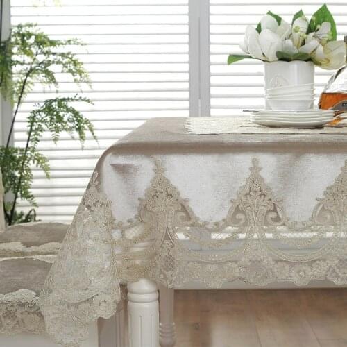 Vintage Beige Soft Velvet Rectangular Tablecloths with Lace Dining Party Event Solid Color Coffee Square Fabric Table Cover