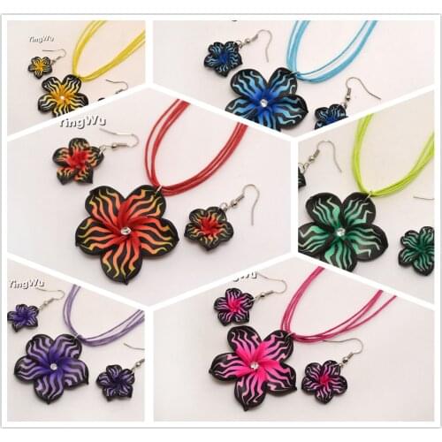 Yingwu New Fashion Hawaii Plumeria Flowers Jewelry Sets Fimo Polymer Clay Earrings Necklace Pendant