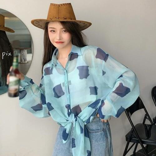2021 Spring Plus Size Female Clothes Full Sleeve Summer Chiffon Shirt Loose Thin Coat Ladies Tops Square Pattern Jacket Women