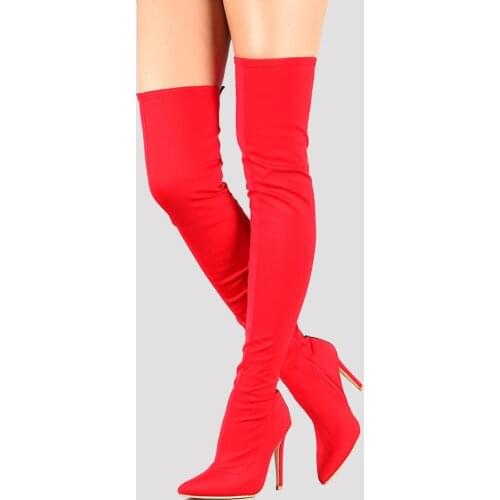 TIMETANG Free Shipping Customize Elastic Pointed Toe Thigh High Long Boots Over the Knee Women High Heels Woman Shoes Plus 34-44
