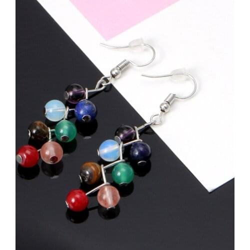 Natural Stone Women Yoga Rainbow 7 Chakra Drop Earrings Healing Stone Jewelry R7RF