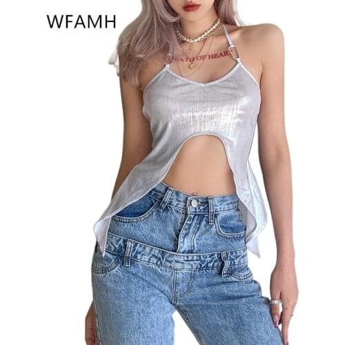 2021 spring and summer new womens fashion sexy halter hanging neck close-fitting solid color ultra short vest Polyester Tops