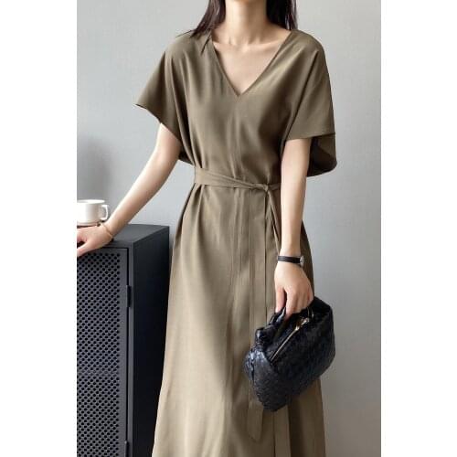 Fashion High Quality Womens Dress Summer Sag Loose lacing Long Woman Dress Temperament dress summer V-neck 2021