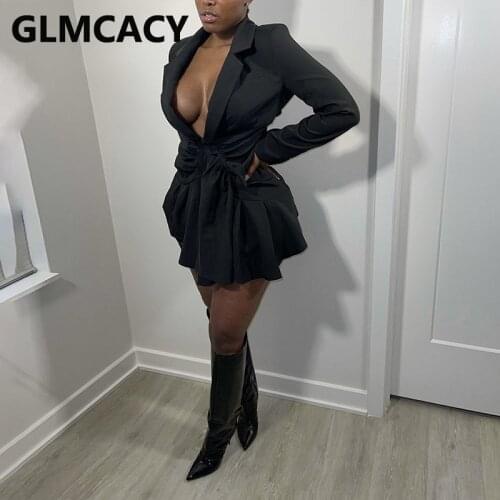 Women Long Sleeve Notched Lapel Elegant Blazer Dress OL Workwear Mini Dress