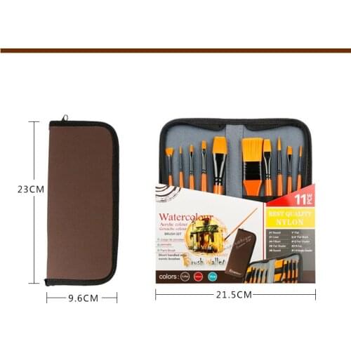 11 Pcs/set Nylon Brush Head Solid Wood Handle Art Painting Brush Oil Brush Acrylic Brush Watercolor Brush Portable Storage Bag