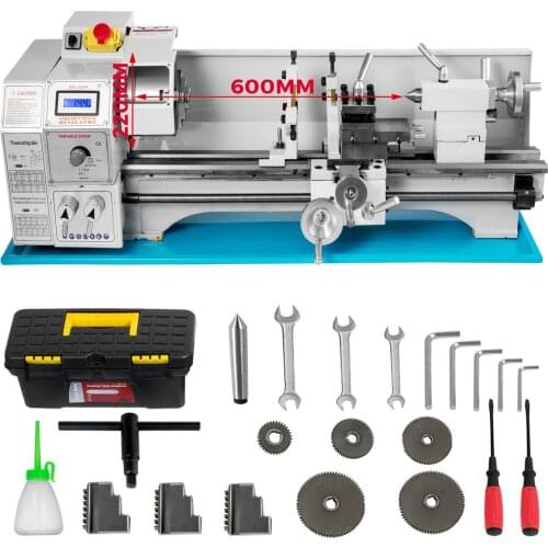 1100W 220 mm x 600mm Metal Lathe Mini Lathe For Counter Face Turning Driling With Dead Center MT2 Gear Oil Gun Gears