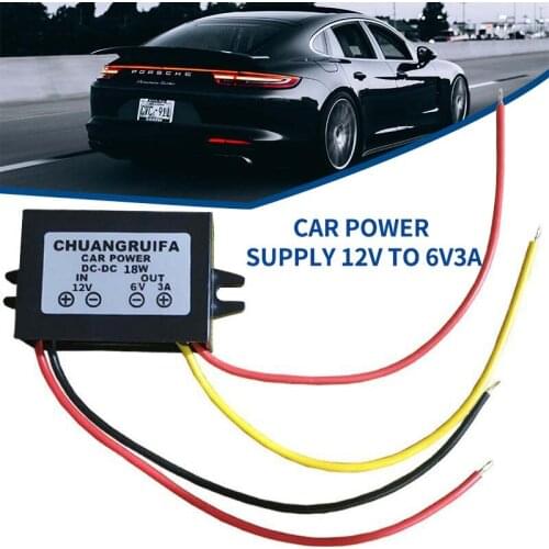 12V To 6V 3A Step Down DC DC Power Converter Buck Switching Supply Module for Car LED Waterproof Black with Reversing Polarity
