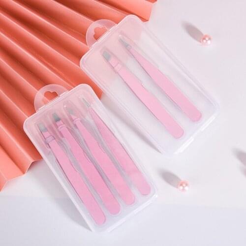 2/4Pcs Eyebrow Tweezer Set Hair Beauty Fine Hairs Puller Slant Point Tip Stainless Steel Eye Brow Clips Eyelash Extension Clip