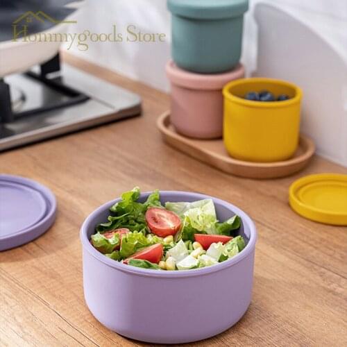 2021 Lunch Box Silicone Fresh-Keeping Box With Lid Bento Fruit Salad Fresh-Keeping Bowl Modern Simple Sealed Round Storage Box