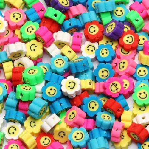 50/100pcs 9mm Mixed Sunflower Smile Clay Loose Spacer Beads Polymer Clay Beads For Jewelry Making DIY Handmade Accessories