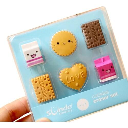 6pcs/pack Cartoon Boxed Milk Biscuit Eraser Cute Stationery School Girl Student Supplies Party Favor Gift