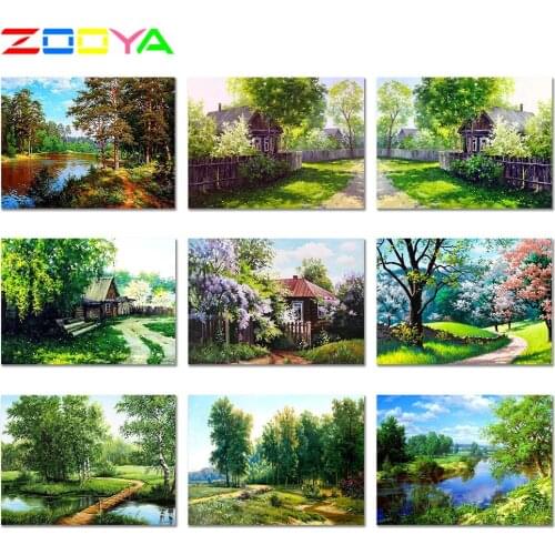Diamond Embroidery Landscape Painting With Full Square Diamond Landscape Rhinestones Pictures Cross Stitch Mosaic House 2Jh08