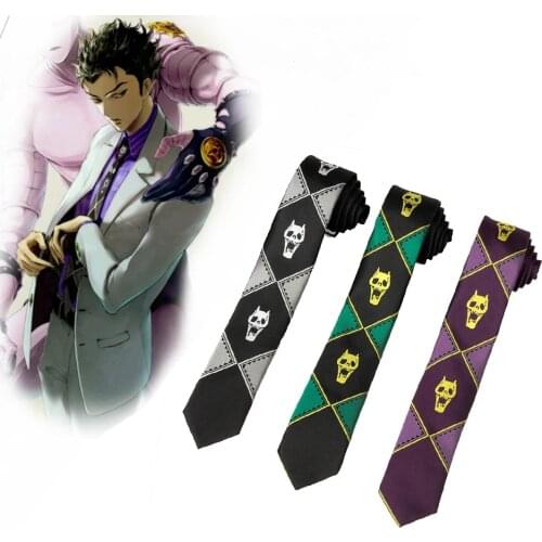 Japanese Anime JoJo Bizarre Adventure Cosplay Tie KILLER QUEEN Heavens Door Kira Yoshikage Props Skull Jacquard Neck Tie