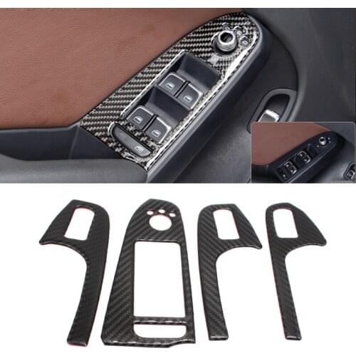 Car Carbon Fiber Door Armrest Panel Window Glass Lift Button Frame Trim For Audi A4 B8 2009 2010 2011 2012 2013 2014 2015 2016