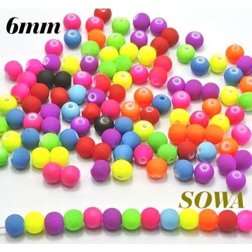 Free Shipping 100pcs/lot Size 6mm Mixed Color Double Holes Matte Fluorescent Neon Beads Acrylic Round Beads