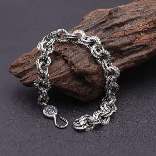 Starfield S925 Sterling Silver Thai Silver Jewelry Personality Retro Trend double-ring Creative Bracelets&Bracelet Homme