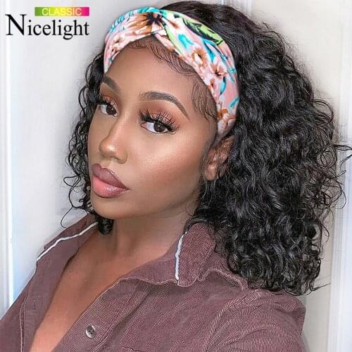 Brazilian Water Wave Wig Curly Headband Wig Wet And Wavy Short Bob Human Hair Wigs Glueless Headband Scarf Wig For Black Women