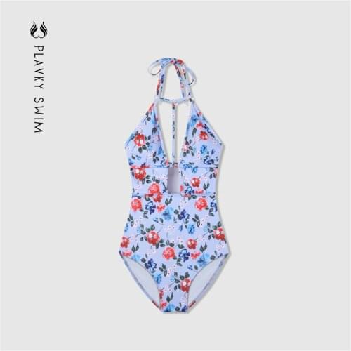 Floral Print Deep Plunge One Piece Swimsuit Women Sexy Halter String Swimwear Swim Beach Wear Bathing Suit 2021 Monokini