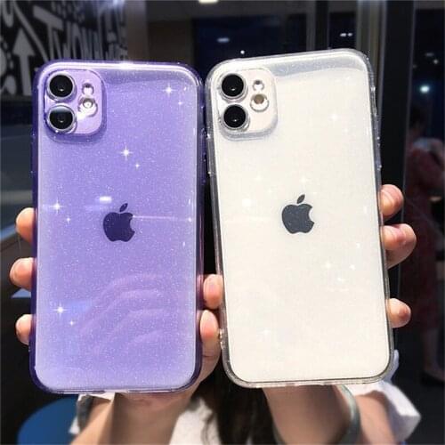 Moskado Bling Glitter Transparent Phone Cases For iPhone 11 12 Pro SE 2020 7 8 6s Plus X XR XS Clear Solid Soft TPU Back Cover