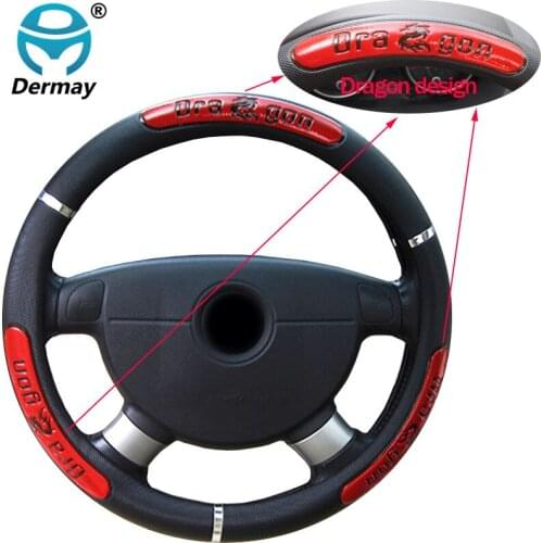DERMAY for braid Faux Leather Steering-Wheel /China Dragon Design Car Steering Wheel Covers 38CM/15'' Free Shipping