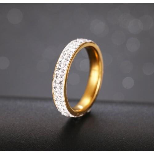 CACANA 2 Row Lines Clear Crystal Wedding Rings For Women Fashion Rhinestone Stainless Steel Female Teen Jewelry anillos mujer R3