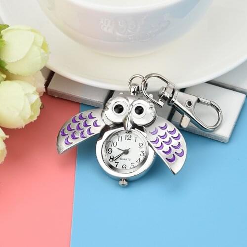 Owl pocket watch cute cartoon keychain pocket watch fashion Gorgeous Owl Watch Clip Pocket Keychain Explosion en gros часы 03