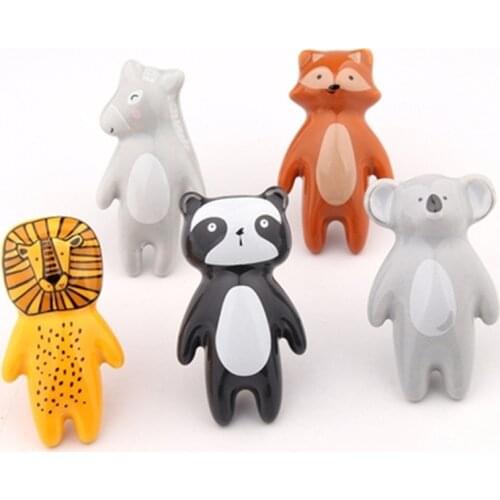 LCH Ceramic Cartoon Knob Lion King Panda Fox Koala Donkey Shaped Hardware Drawer Handles for Kids/Children