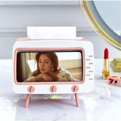 Creative Chic Tissue Case Box Container TV-Shaped Napkin Holder Multifunctional Cute Desktop Toilet Table Paper Phone Holder