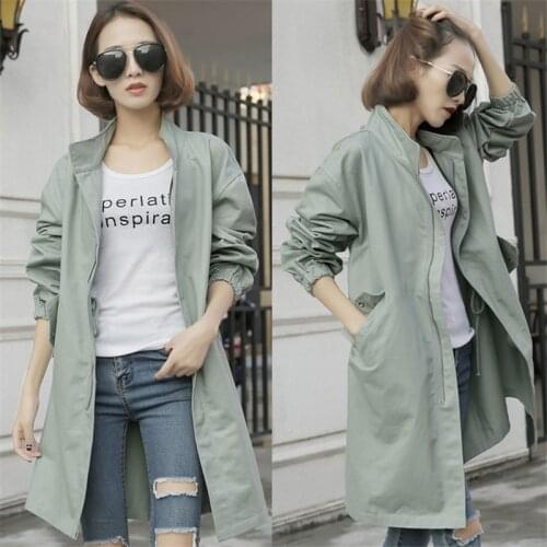 Jacket For Women Spring Autumn 2020 Casual Fashion Solid Zipper Long Sleeve Windbreaker Female Long Loose Coat Female Outerwear