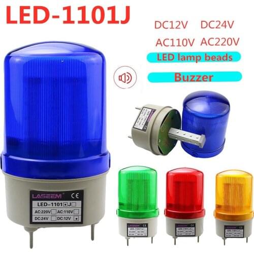 LED-1101J With voice Rotating rotary LED strobe Alarm Lamp light siren yellow blue red green LED warning light 12V 24V 110V 220V