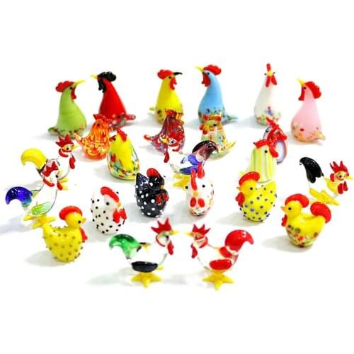 Mini Handmade Glass Chicken Figurines Colorful Japan Style Cute Poultry Animal Ornaments For Childrens Room Desktop Decoration