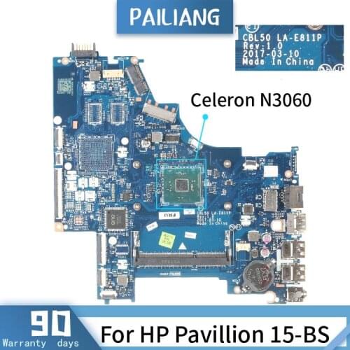 924753-501 For HP Pavillion 15-BS 924753-601 LA-E811P SR2KN Celeron N3060 Mainboard Laptop motherboard DDR3 tested OK