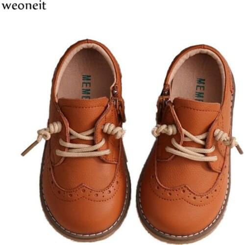 Weoneit Boys Girls Shoes Dress Boys Leather Shoes for Party and Wedding Black White Brown Children Fashion Retro Kids Shoes
