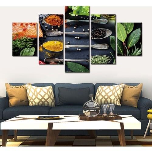 Modular Pictures Kitchen Decoration Wall Art Canvas Kitchen Condiment Poster Decor 5 Piece Painting HD Printed Photo