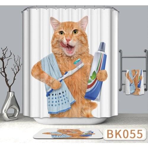 Cartoon cute cat printing shower curtain polyester waterproof fabric shower curtain bathroom curtain shower curtain bathroom cur