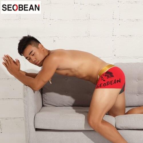 2021 New Style SEOBEAN Mens Underwear Low Waist Letter Printed Cotton Breathable U-pouch Bag Design Push Up Sexy Boxers