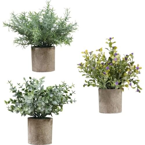 3 Pieces Set Artificial Plant Decorative Flower Home Desk Decoration Fake Flower Small Mini Potted Bonsai Green Plant With Vase